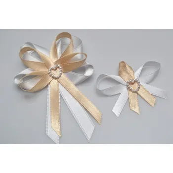 Svatební dekorace Svatební vývazek s perleťovým srdíčkem - zlatá - malý