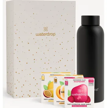 Instantní nápoj Waterdrop Vánoční Dárkový Set s Termo Nerezovou Lahví sněhobílý dárkový box / černá matná