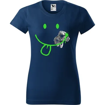 Dámské tričko levne-damske-bavlnene-tricko-potisk-usmev-kosmonaut Velikost dámská trička Basic: M šířka 47, délka 63, Odstín dámské tričko Basic: Tmavě modré