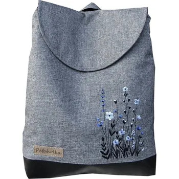 Petaholka - Menší batůžek s výšivkou kvítků modrá
