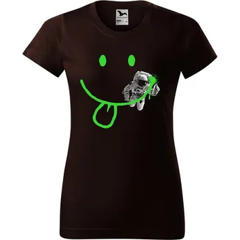 Dámské tričko levne-damske-bavlnene-tricko-potisk-usmev-kosmonaut Velikost dámská trička Basic: XXL šířka 59, délka 69, Odstín dámské tričko Basic: Čokoládové