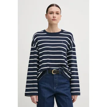 Pánské tričko Bavlněné tričko s dlouhým rukávem Tommy Hilfiger WW0WW45519 námořnická modř 59A, vel. M