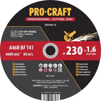 Příslušenství k brusce PROCRAFT řezný kotouč na kov 230 × 1,6 mm