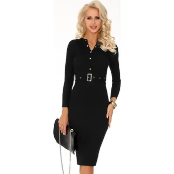 Dámské šaty Elegantní pouzdrové šaty Anselmi s páskem Barva: Černá, Velikost: XL