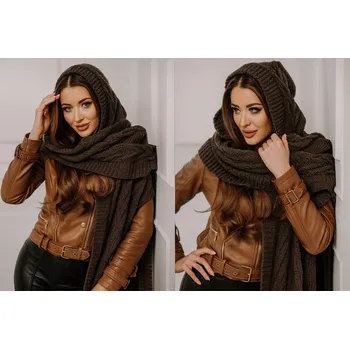 Čepice Fashionweek Pletená exkluzivní čepice ala kapuce se šálou 2v1 CLEO Barva: Mocca, Velikost: Universal