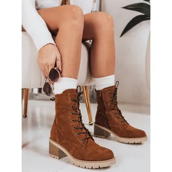 Dámské kozačky Dstreet Dámské kotníkové boty semišové šněrovací ZY1235 Barva: Světle Hnědá, Velikost: 41