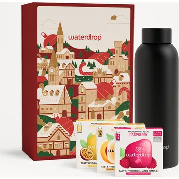 Instantní nápoj Waterdrop Vánoční Dárkový Set s Termo Nerezovou Lahví vánoční dárkový box / černá matná