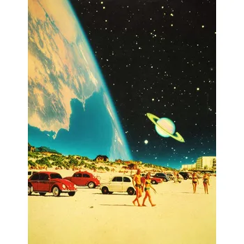 Plakát Plakát, Obraz - Galaxy Beach - Retro-Futuristic Collage Space Art