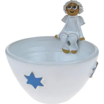 Keramická miska s andílkem a modrým dekorem (Miska z keramiky s andělem)