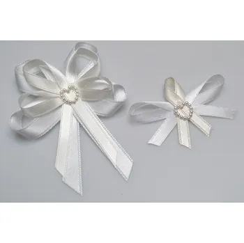 Svatební dekorace Svatební vývazek s perleťovým srdíčkem - krémová - malý