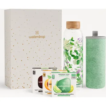 Instantní nápoj Waterdrop Vánoční Dárkový Set se Skleněnou Lahví sněhobílý dárkový box / RICOLA transparentní