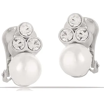 Náušnice Klipsy s perlou a krystaly Preciosa z kolekce Classic Colibra - stříbrné