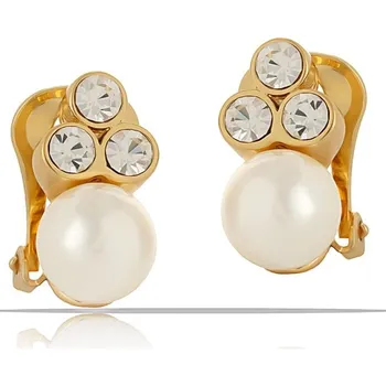 Náušnice Klipsy s perlou a krystaly Preciosa z kolekce Classic Colibra - pozlacené
