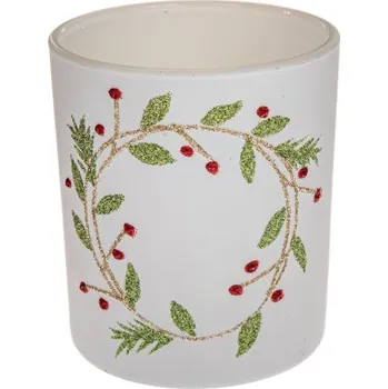 Svícen Casa de Engel Sklenný svícen s vánočním věncem 10 cm