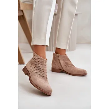 Dámské kozačky Dámské boty na plochém podpatku perforované S.Barski HY42-076 Barva: Béžová, Velikost: 36