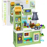 LEAN Toys Dětská interaktivní kuchyňka 64 dílů – voda, pára a magické měnící se potraviny (zelená)