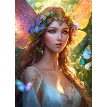 Obraz Diamantová Výšivka Víla Žena Tvář Portrét Motýli Křídla Příroda 40x50cm