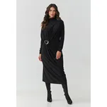 Makadamia Dámské šaty s řasením a ozdobnou sponou M907 Barva: Černá, Velikost: L