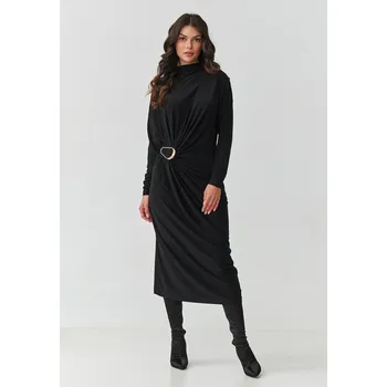Dámské šaty Makadamia Dámské šaty s řasením a ozdobnou sponou M907 Barva: Černá, Velikost: L