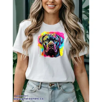 Dámské tričko Trička s potiskem Tričko s potiskem, PES ROTVAJLER s pozadím, 1 ks zvolte VELIKOST textilu ZDE:: M- velikost typ Beagle