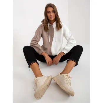 Dámská mikina Bežovo-bílá mikina basic s kapucí z bavlny RUE PARIS