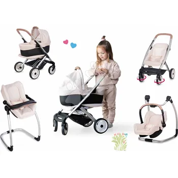 Dětské zboží Set kočárek trojkombinace Puschair Sandy Maxi Cosi&Quinny Smoby s jídelní židlí houpačkou a autosedačkou