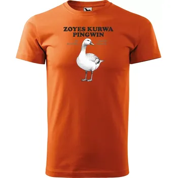 Sablio Tričko s potiskem ZOYES KURWA PINGWIN - oranžové 3XL