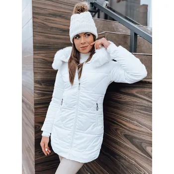 Bílá dámská zimní prošívaná bunda s kožešinovou kapucí TY4028 Velikost: S
