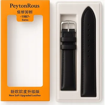 Řemínek na hodinky Řemínek k hodinkám 20 mm pravá kůže černý + stěžejky PeytonRous