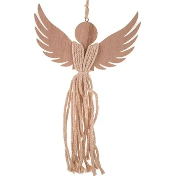 Vánoční dekorace Casa de Engel Dřevěný závěsný anděl s textilní sukní 25 cm