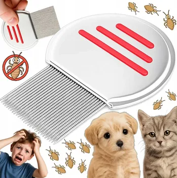 Kartáč pro zvířata Hřeben na vši, hřeben pro vyčesávání a odstraňování vší, hnid a blech