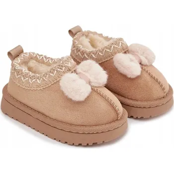 Dívčí zimní obuv SNĚHULE PRO DÍVKY Z EKO SEMIŠE S MAŠLÍ A VÝŠIVKOU BÉŽOVÉ 28