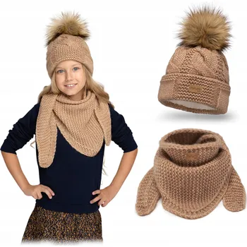 Čepice Vlněná Čepice s Oteplenou Šálou PaMaMi Camel Zimní Dětská Sada