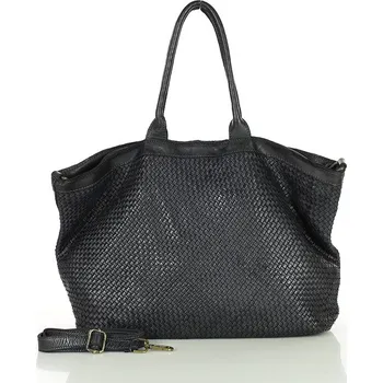 Kabelka Genuine Leather Velká nákupní taška shopper kabelka z tkané přírodní kůže Barva: Černá
