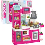 LEAN Toys Interaktivní dětská kuchyňka 64 dílů – voda, pára a měnící se potraviny (růžová)