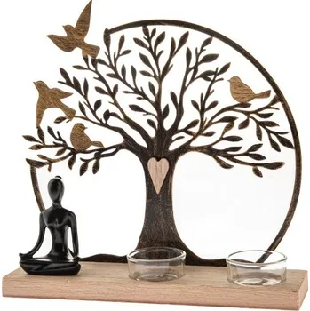 Svícen Casa de Engel Kovový svícen (2 čaj. svíčky) s dřevěným podstavcem - buddha