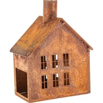 Svícen Casa de Engel Kovový domek (svícen) s rezavým povrchem - 13 cm