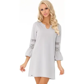 Dámské šaty Romantické šaty s tylovými proužky a krajkou Megarnina 90487 Barva: Šedá, Velikost: XL