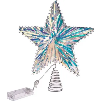 Vánoční dekorace Casa de Engel Kovová svítící špička na ván. stromek (perleť. efekt) 15 LED - hvězda