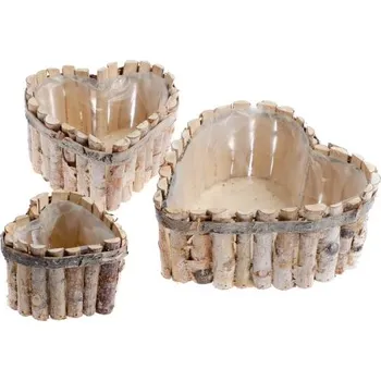 Casa de Engel Dřevěný truhlík s PVC - srdce - sada 3ks