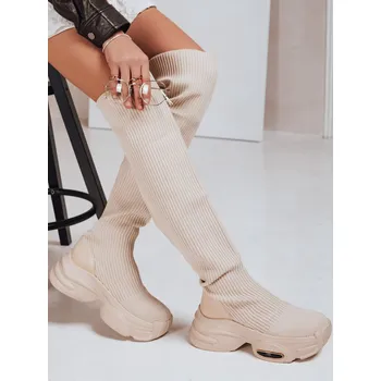 Dámské kozačky Dstreet Dámské kozačky ponožkové ZY1321 Barva: Béžová, Velikost: 40