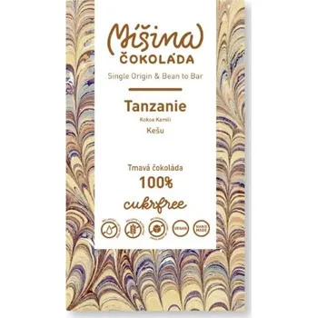 Čokoláda Míšina čokoláda CUKRFREE tmavá čokoláda 100% Tanzanie s kešu