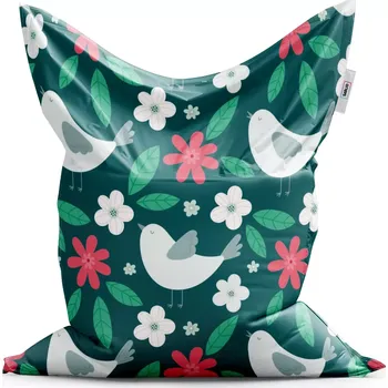 Sedací pytel Sablio Sedací vak Classic Červené kvítí s ptáčky - 150x100 cm