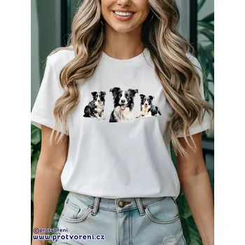 Dámské tričko Trička s potiskem Tričko s potiskem, PES ČERNOBÍLÉ BORDER KOLIE, 1 ks zvolte VELIKOST textilu ZDE:: M- velikost typ Beagle