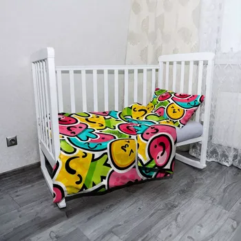 Povlečení Sablio Mikroplyšové dětské povlečení do postýlky Veselé ovoce - 120x90 / 40x60