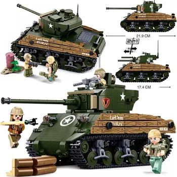 ostatní stavebnice Stavebnice CZOŁG SHERMAN M4A3E2 JUMBO AMERICKÝ, 715 dílků + M3/M5 Stuart + 3 Figurky