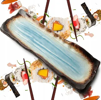 Talíř Keramický talíř na servírování sushi, hnědo-modrý obdélníkový 32 x 11 cm