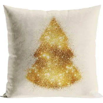 Povlečení Vánoční povlak na polštář Glitter Tree 40x40 cm béžovo-zlatý