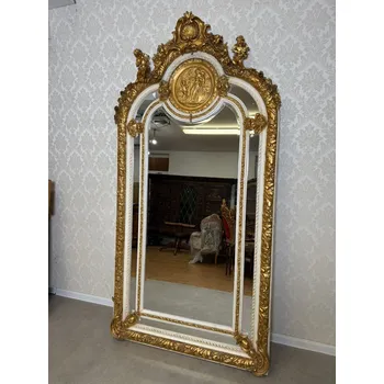 Zrcadlo Starožitné stojací zrcadlo s figurální výzdobou