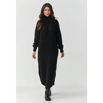Dámské šaty Makadamia melanžové rolákové midi svetrové šaty S162 Barva: Černá, Velikost: ONE SIZE